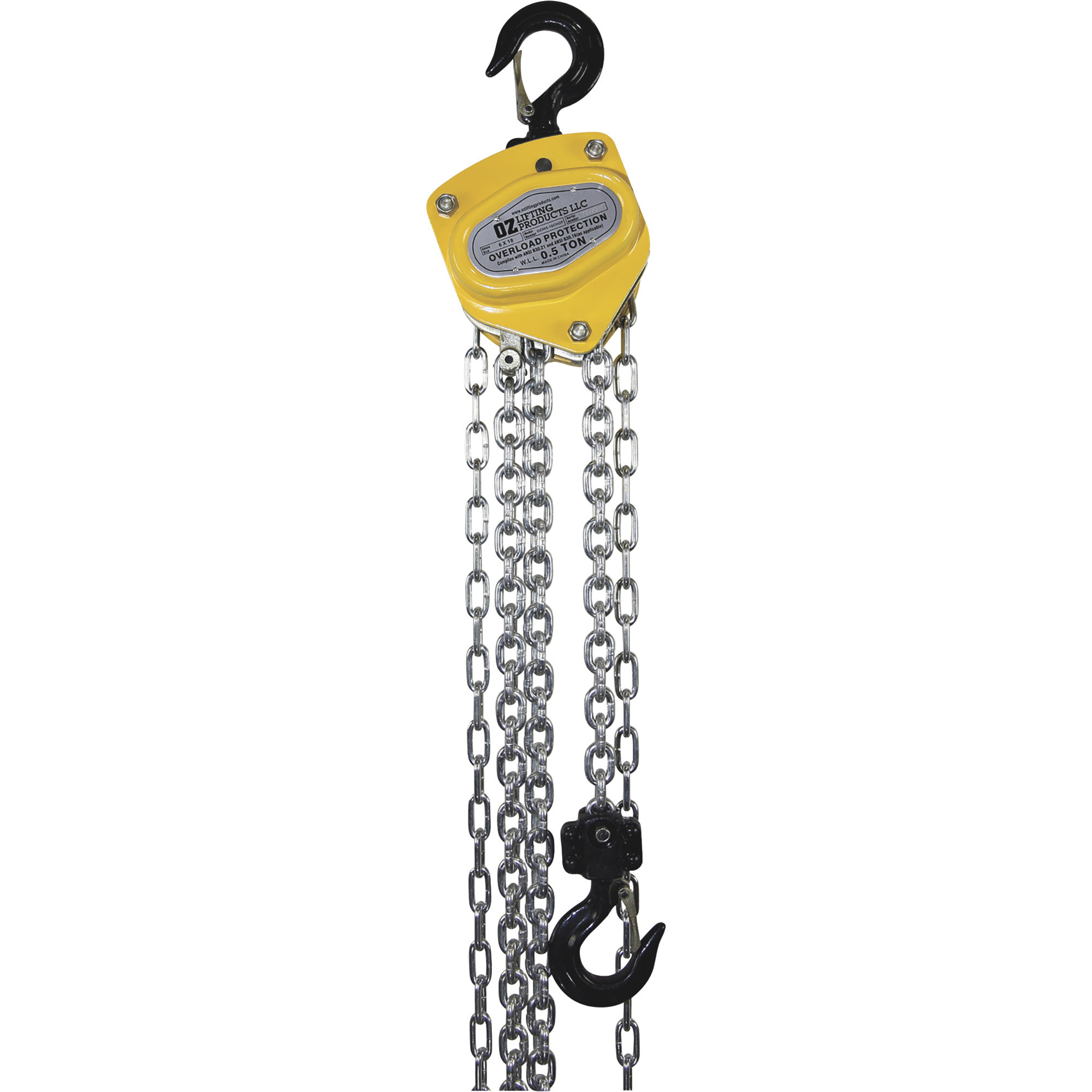 OZ Lifting Products Premium Manual Chain Hoist, 1/2-Ton Capacity, 20ft. Lift, Model# OZ005-20CHOP